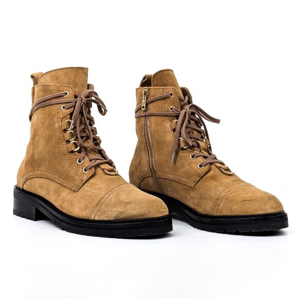 AllSaints Women Donita Tan Suede Lace-up Zip Ankle Combat boots 9.5US EUR40 - Picture 1 of 7